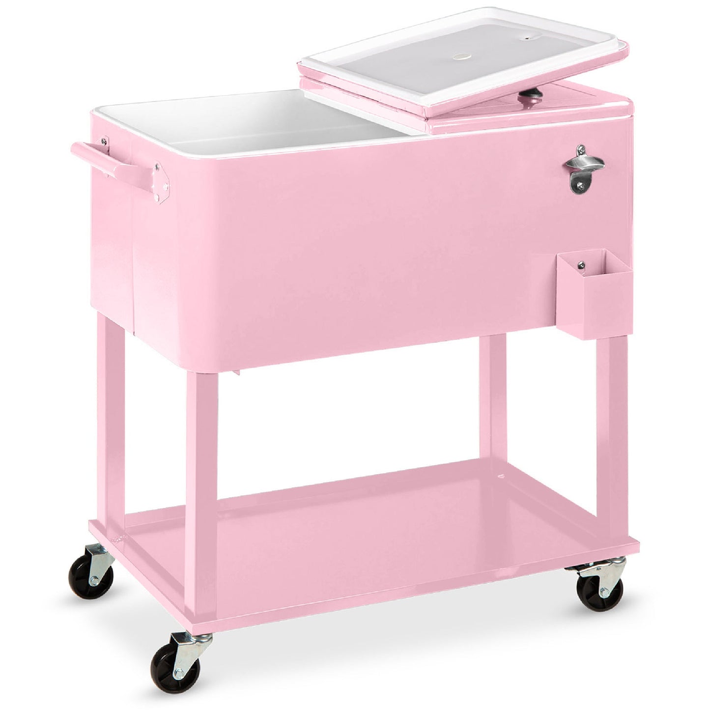 Portable Rolling Cooler Cart w/ Bottle Opener, Catch Tray - 80qt