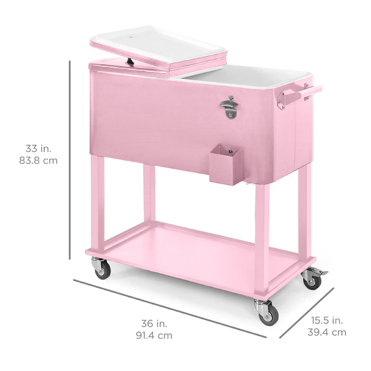 Portable Rolling Cooler Cart w/ Bottle Opener, Catch Tray - 80qt