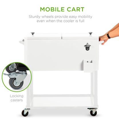 Portable Rolling Cooler Cart w/ Bottle Opener, Catch Tray - 80qt