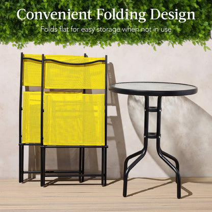 3-Piece Bistro Set w/ Glass Table, 2 Foldable Chairs