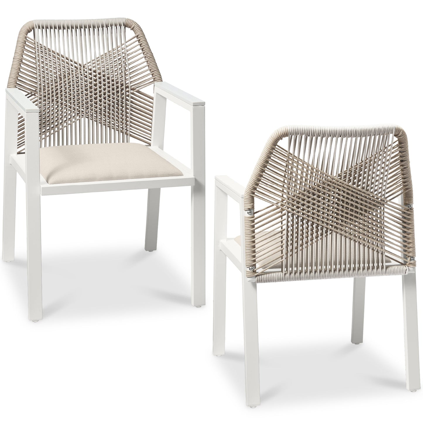 Set of 2 Indoor/Outdoor Aluminum Dining Chairs with Arms All-Weather Rope