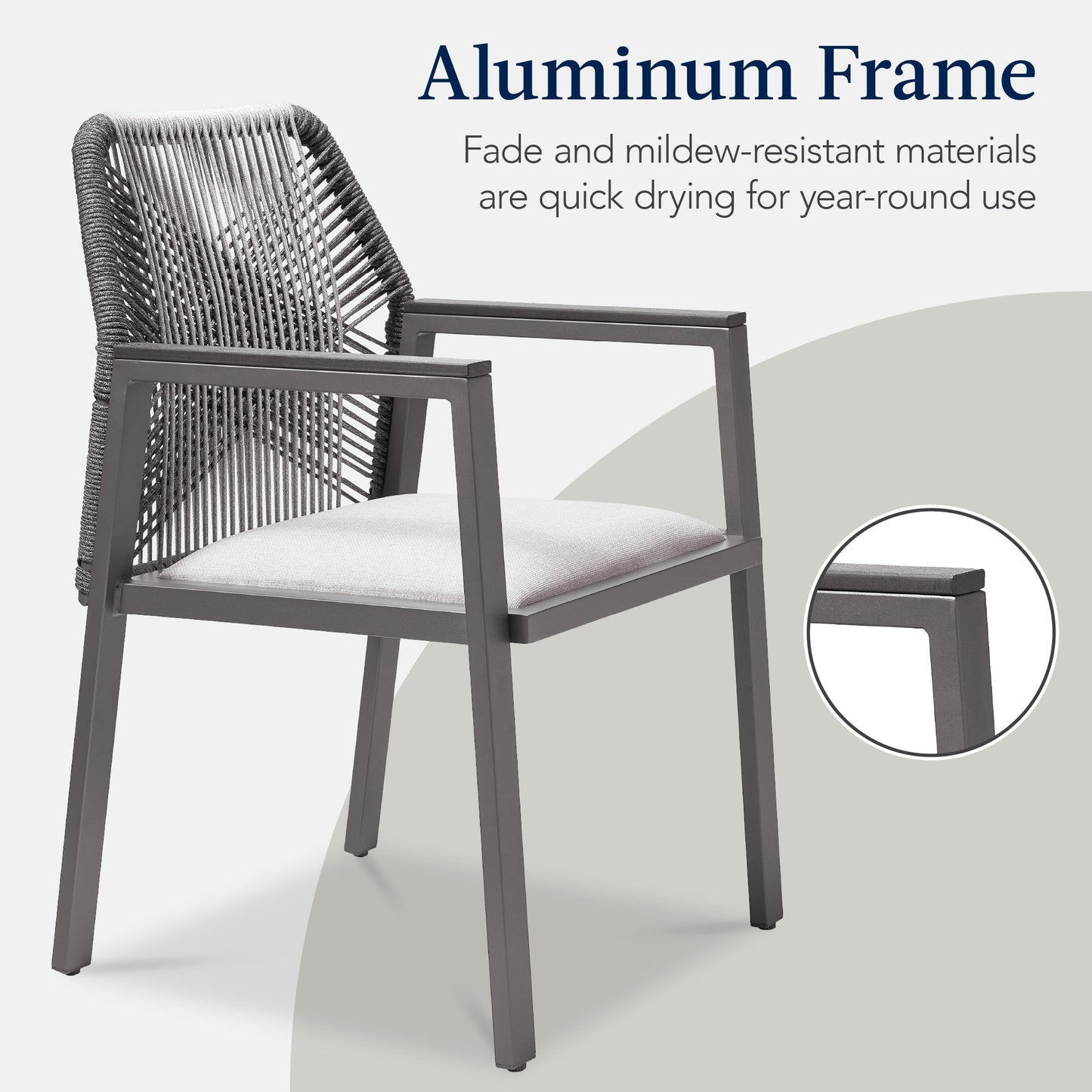 Set of 2 Indoor/Outdoor Aluminum Dining Chairs with Arms All-Weather Rope