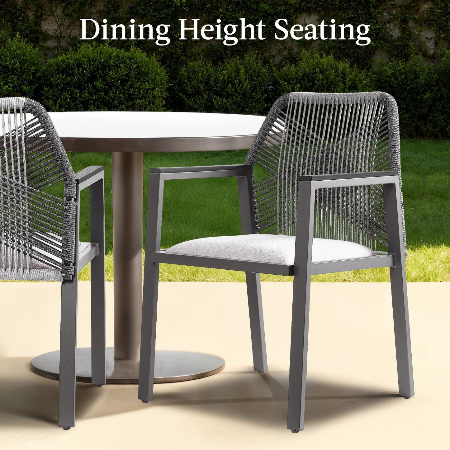 Set of 2 Indoor/Outdoor Aluminum Dining Chairs with Arms All-Weather Rope