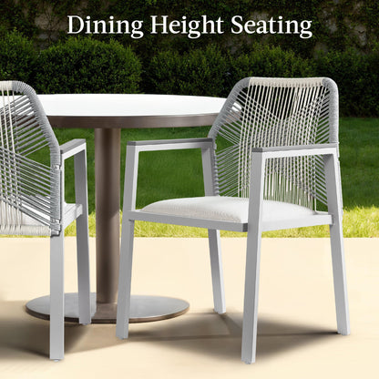 Set of 2 Indoor/Outdoor Aluminum Dining Chairs with Arms All-Weather Rope