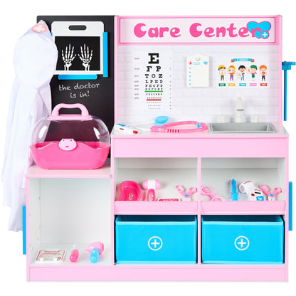 Pretend Play Doctor's Office, Kids Wooden Toy Set w/ Accessories Included