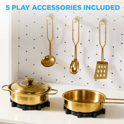 Pretend Play Cottage Kitchen Wooden Toy Set for Kids w/ 5 Accessories