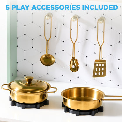 Pretend Play Cottage Kitchen Wooden Toy Set for Kids w/ 5 Accessories