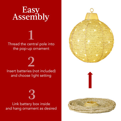 3-Piece Hanging Pop-Up Ornaments Outdoor Christmas Decor, LED Lights