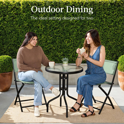 3-Piece Bistro Set w/ Glass Table, 2 Foldable Chairs