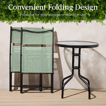 3-Piece Bistro Set w/ Glass Table, 2 Foldable Chairs