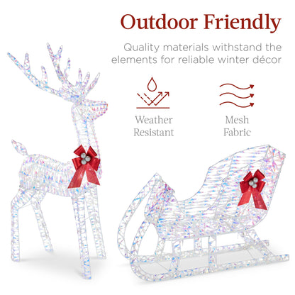 Lighted Christmas Reindeer & Sleigh Outdoor Decor Set w/ LED Lights