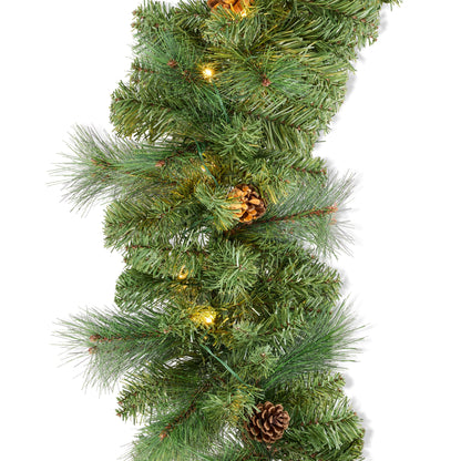 9ft Pre-Lit Christmas Garland w/ 50 Lights, Pine Cones, Berries