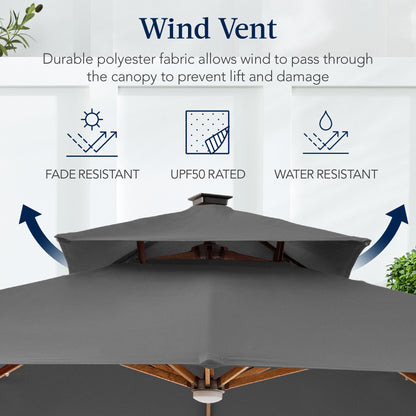 Woodgrain Pattern 2-Tier Outdoor Solar LED Cantilever Umbrella - 10x10ft