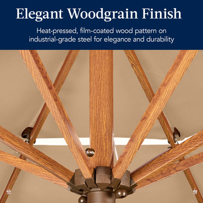 3-Tier Woodgrain Pattern Solar Patio Umbrella, Tilt Adjustment - 10ft