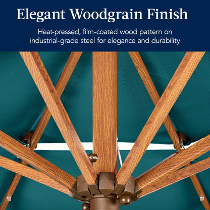 3-Tier Woodgrain Pattern Solar Patio Umbrella, Tilt Adjustment - 10ft
