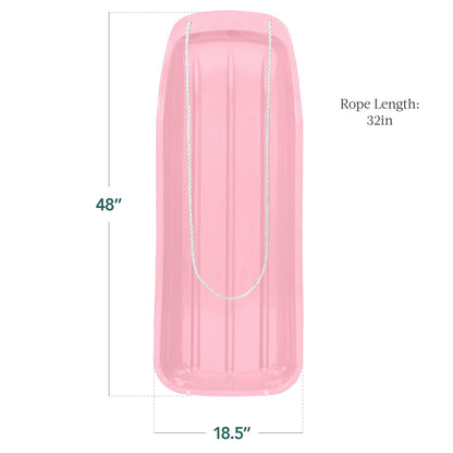 48in Kids Toboggan Snow Sled Board w/ Pull Rope, Curved Edges