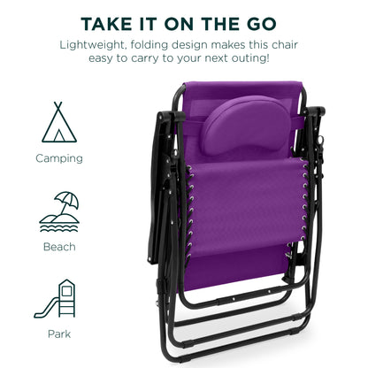 Oversized Reclining Zero Gravity Chair Lounger w/ Cup Holder, Pillow