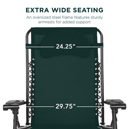 Oversized Reclining Zero Gravity Chair Lounger w/ Cup Holder, Pillow