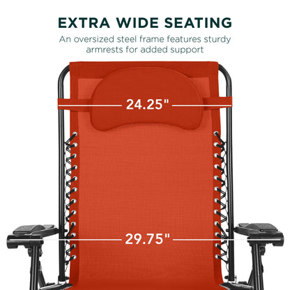 Oversized Reclining Zero Gravity Chair Lounger w/ Cup Holder, Pillow