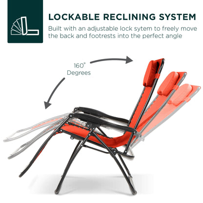 Oversized Reclining Zero Gravity Chair Lounger w/ Cup Holder, Pillow
