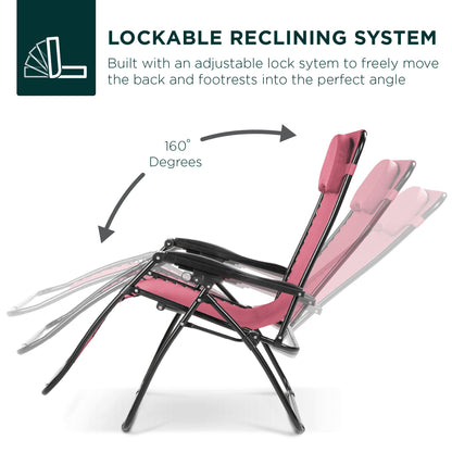 Oversized Reclining Zero Gravity Chair Lounger w/ Cup Holder, Pillow