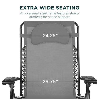 Oversized Reclining Zero Gravity Chair Lounger w/ Cup Holder, Pillow