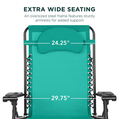 Oversized Reclining Zero Gravity Chair Lounger w/ Cup Holder, Pillow