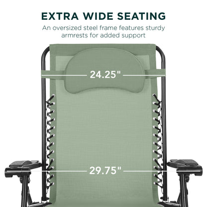 Oversized Reclining Zero Gravity Chair Lounger w/ Cup Holder, Pillow