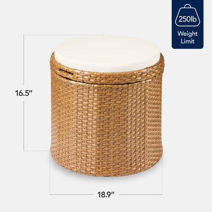 Round Wicker Ottoman, Multipurpose Furniture w/ Removable Cushion