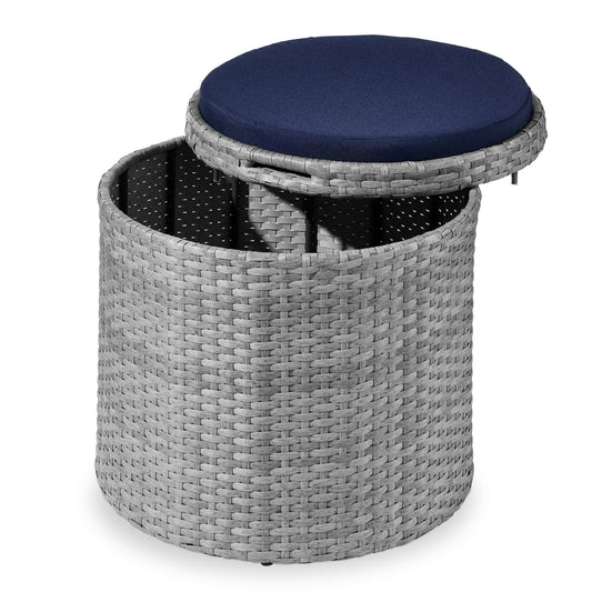 Round Wicker Ottoman, Multipurpose Furniture w/ Removable Cushion