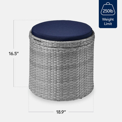 Round Wicker Ottoman, Multipurpose Furniture w/ Removable Cushion