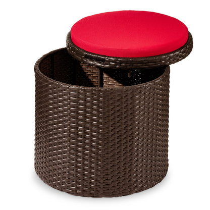 Round Wicker Ottoman, Multipurpose Furniture w/ Removable Cushion