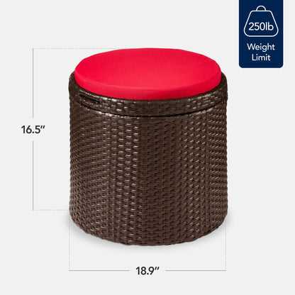 Round Wicker Ottoman, Multipurpose Furniture w/ Removable Cushion