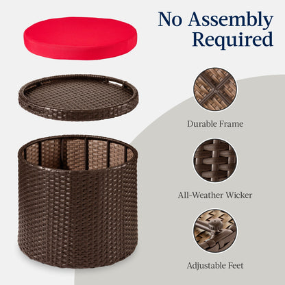 Round Wicker Ottoman, Multipurpose Furniture w/ Removable Cushion