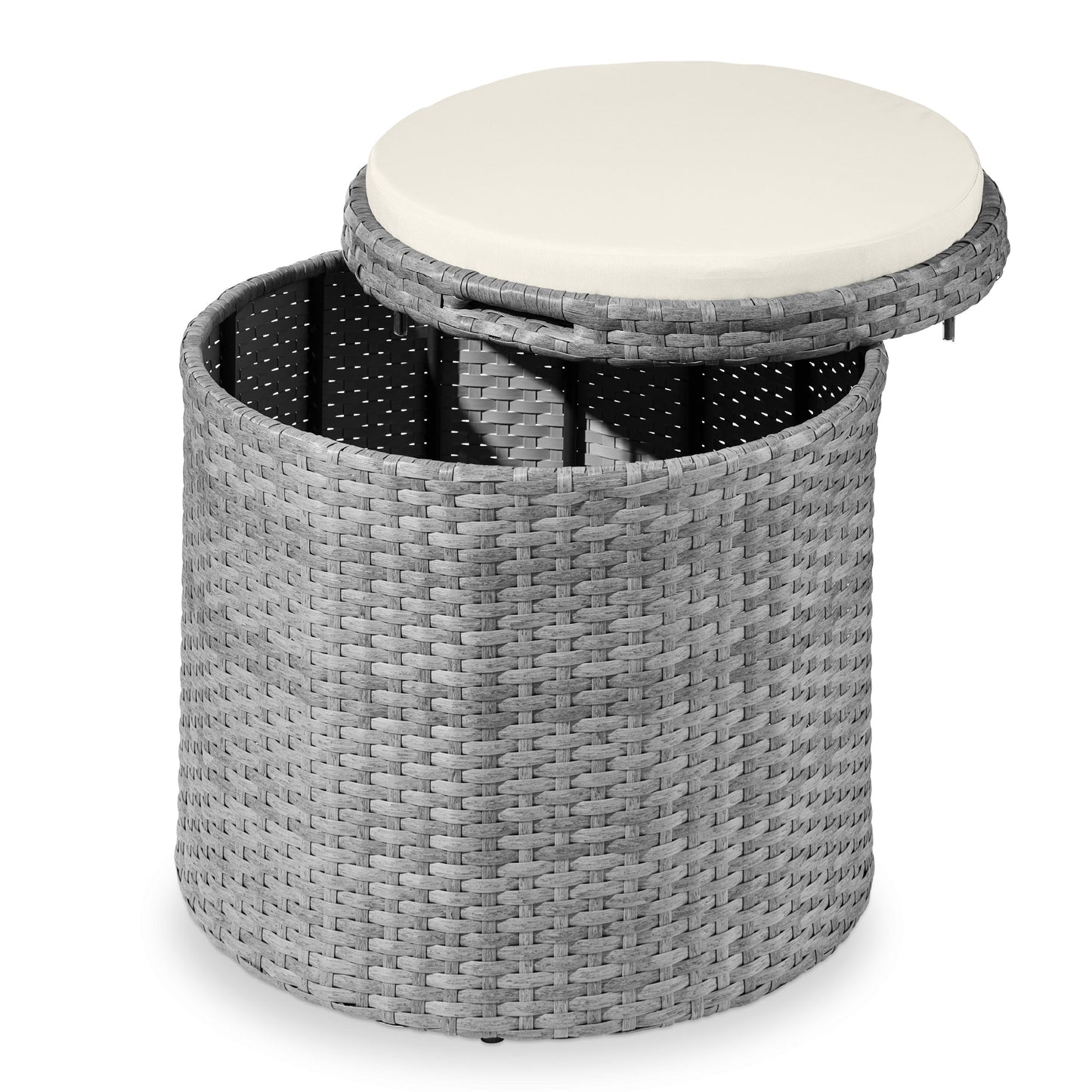 Round Wicker Ottoman, Multipurpose Furniture w/ Removable Cushion