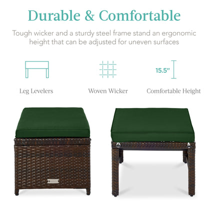 Set of 2 Multipurpose Wicker Ottomans w/ Removable Cushions, Steel Frame