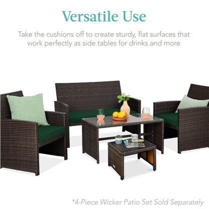 Set of 2 Multipurpose Wicker Ottomans w/ Removable Cushions, Steel Frame