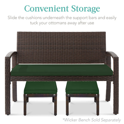 Set of 2 Multipurpose Wicker Ottomans w/ Removable Cushions, Steel Frame