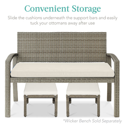 Set of 2 Multipurpose Wicker Ottomans w/ Removable Cushions, Steel Frame
