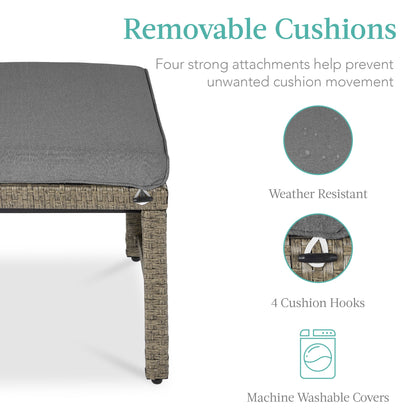 Set of 2 Multipurpose Wicker Ottomans w/ Removable Cushions, Steel Frame