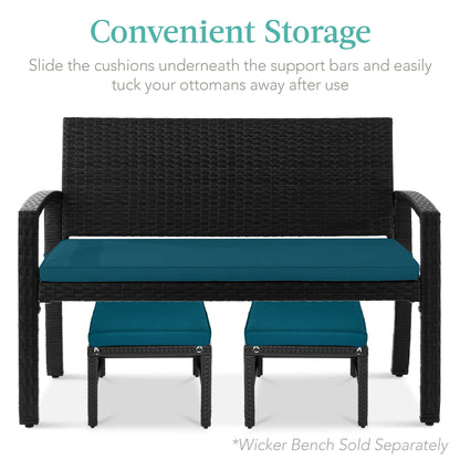 Set of 2 Multipurpose Wicker Ottomans w/ Removable Cushions, Steel Frame