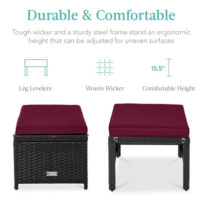 Set of 2 Multipurpose Wicker Ottomans w/ Removable Cushions, Steel Frame