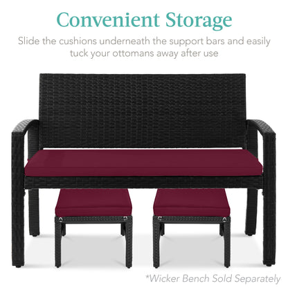 Set of 2 Multipurpose Wicker Ottomans w/ Removable Cushions, Steel Frame