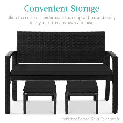 Set of 2 Multipurpose Wicker Ottomans w/ Removable Cushions, Steel Frame