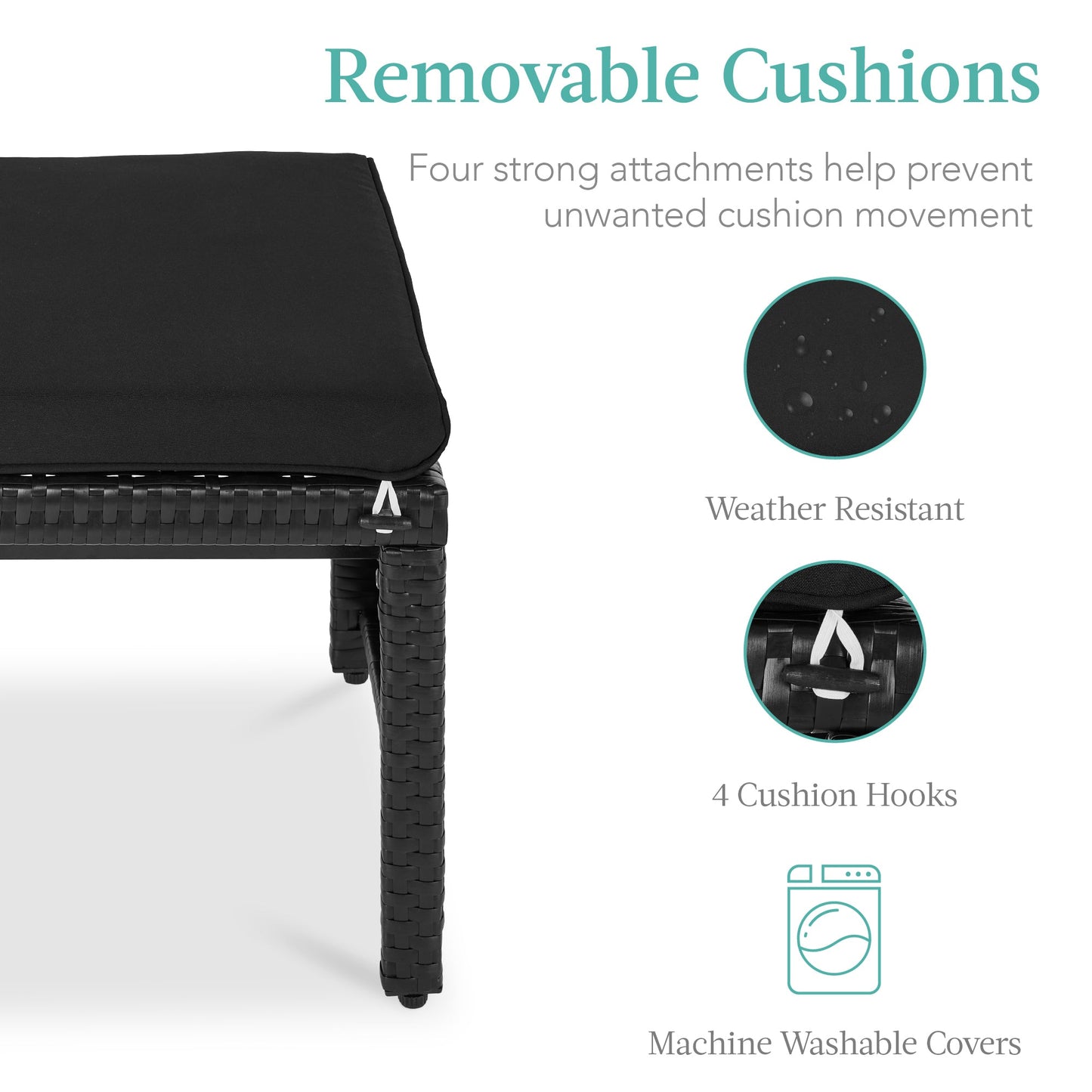 Set of 2 Multipurpose Wicker Ottomans w/ Removable Cushions, Steel Frame