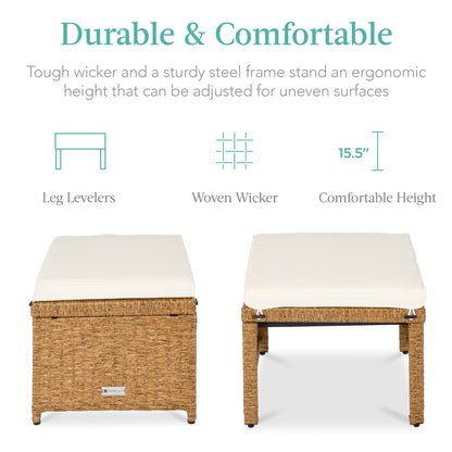 Set of 2 Multipurpose Wicker Ottomans w/ Removable Cushions, Steel Frame