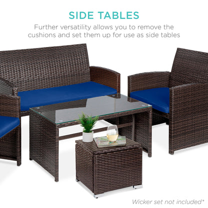 Set of 2 Wicker Ottomans, Multipurpose w/ Removable Cushions, Steel Frame