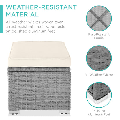 Set of 2 Wicker Ottomans, Multipurpose w/ Removable Cushions, Steel Frame