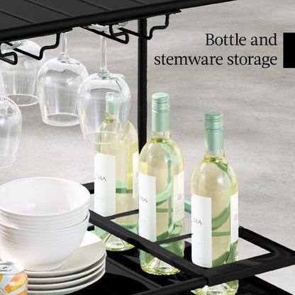 2-Tier Rolling Bar Cart Indoor/Outdoor w/ Shelves, Wine Rack, Locking Wheels