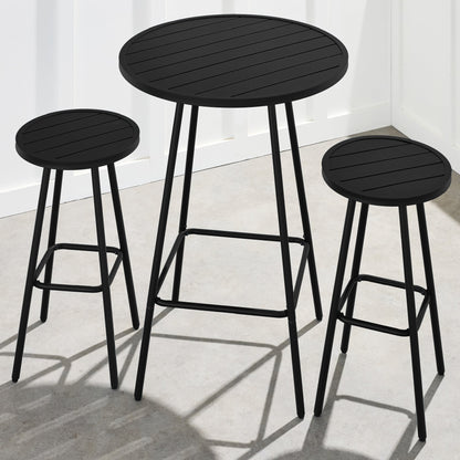 3-Piece Patio Bar Height Bistro Set w/ Backless Stools, Slatted Design